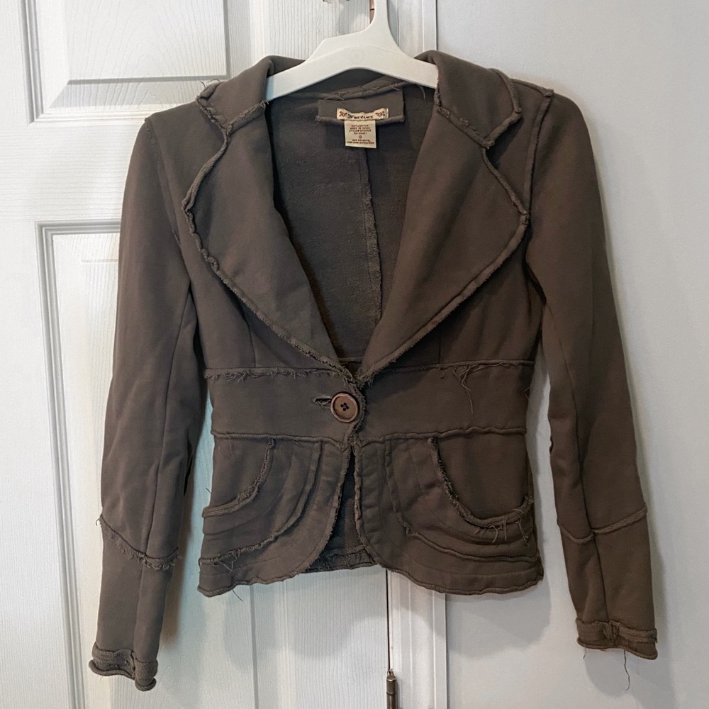 Light Charcoal Distressed One Button Blazer - image 1